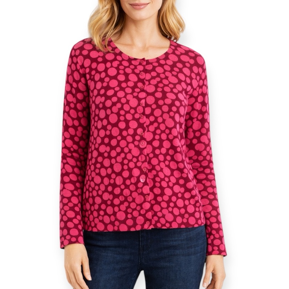 Garnet Hill Cashmere Retro Polka Dots Essential Cardigan